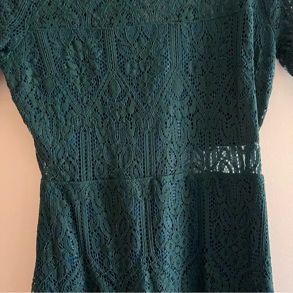 Remarkable Forest Green Sheer Lace Short Sleeve Mini Dress - Picture 9 of 10